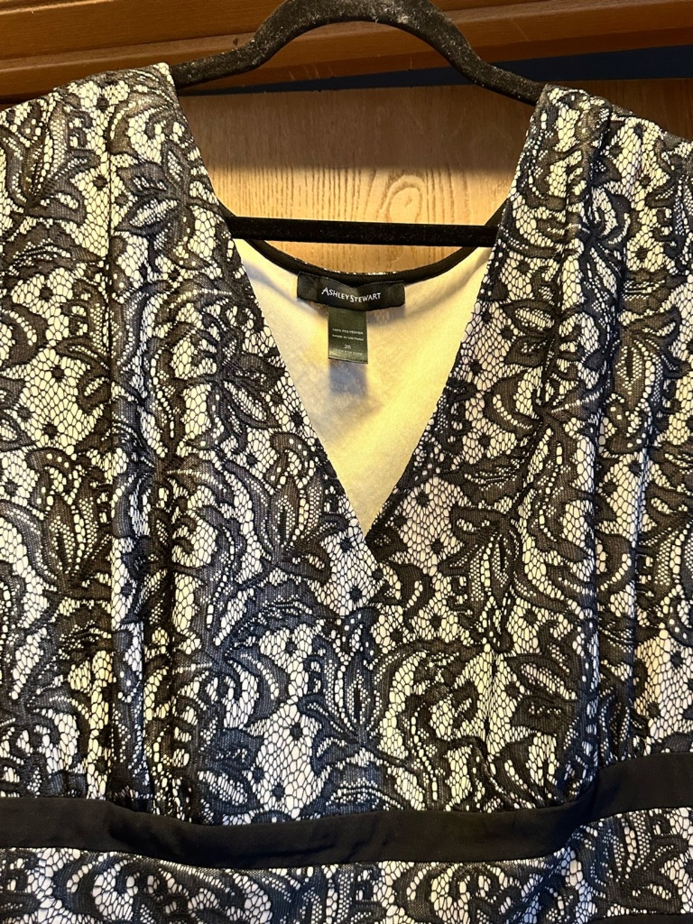 Ashley Stewart Black and White Lace V-Neck Midi Dress - Picture 2 of 6